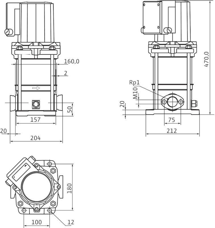 Pompa multietajata centrifugala WILO MULTIVERT MVIS 206 - Dimensiuni